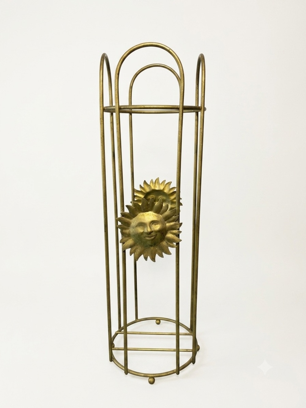 Vintage Celestial Toilet Paper Holder Stand Sun Bathroom Decor Gold Metal